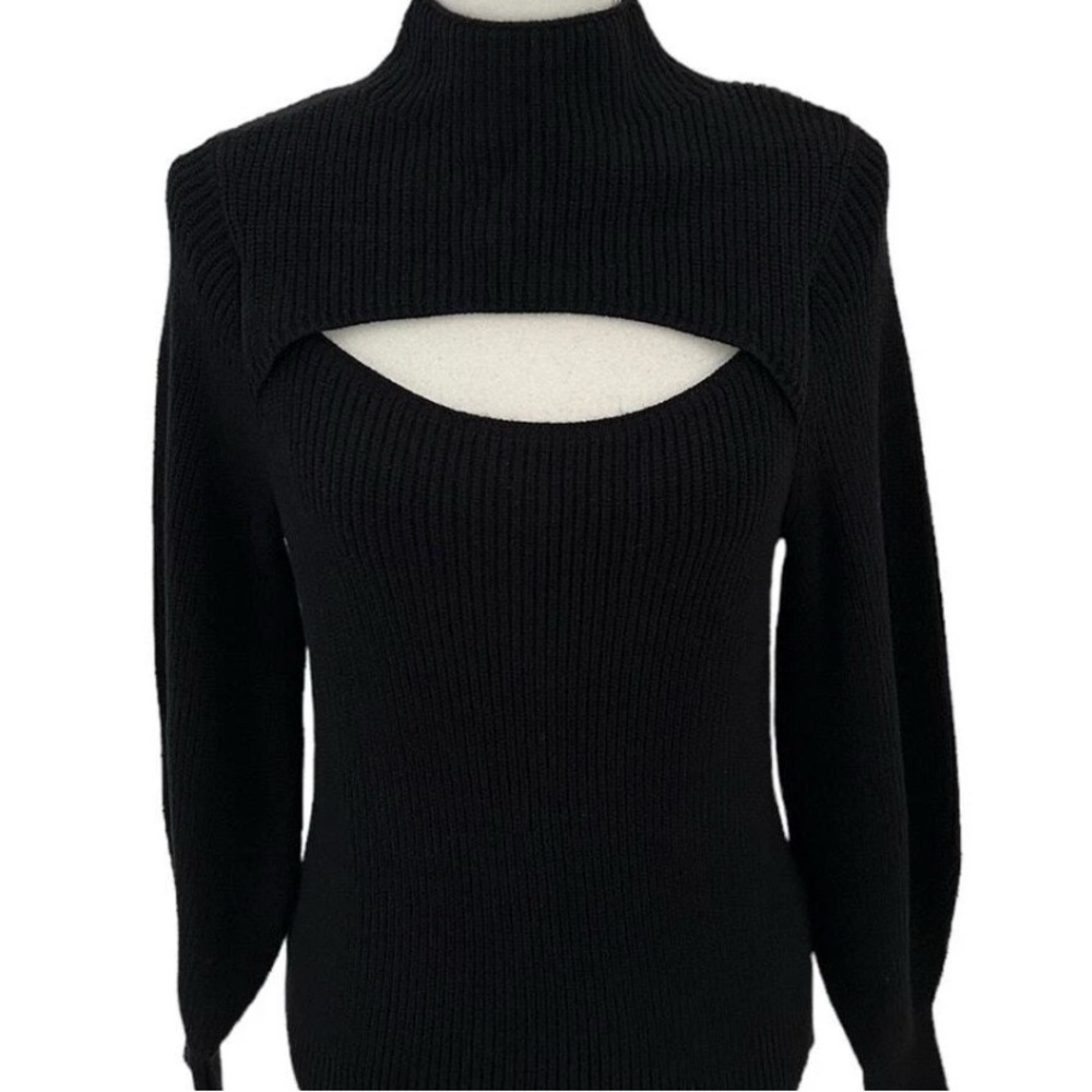 A New Day Knit Top Black Long Sleeve Cutout High Neck Sweater Size Small